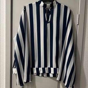 Ashley Stewart Navy and White Striped Blouse